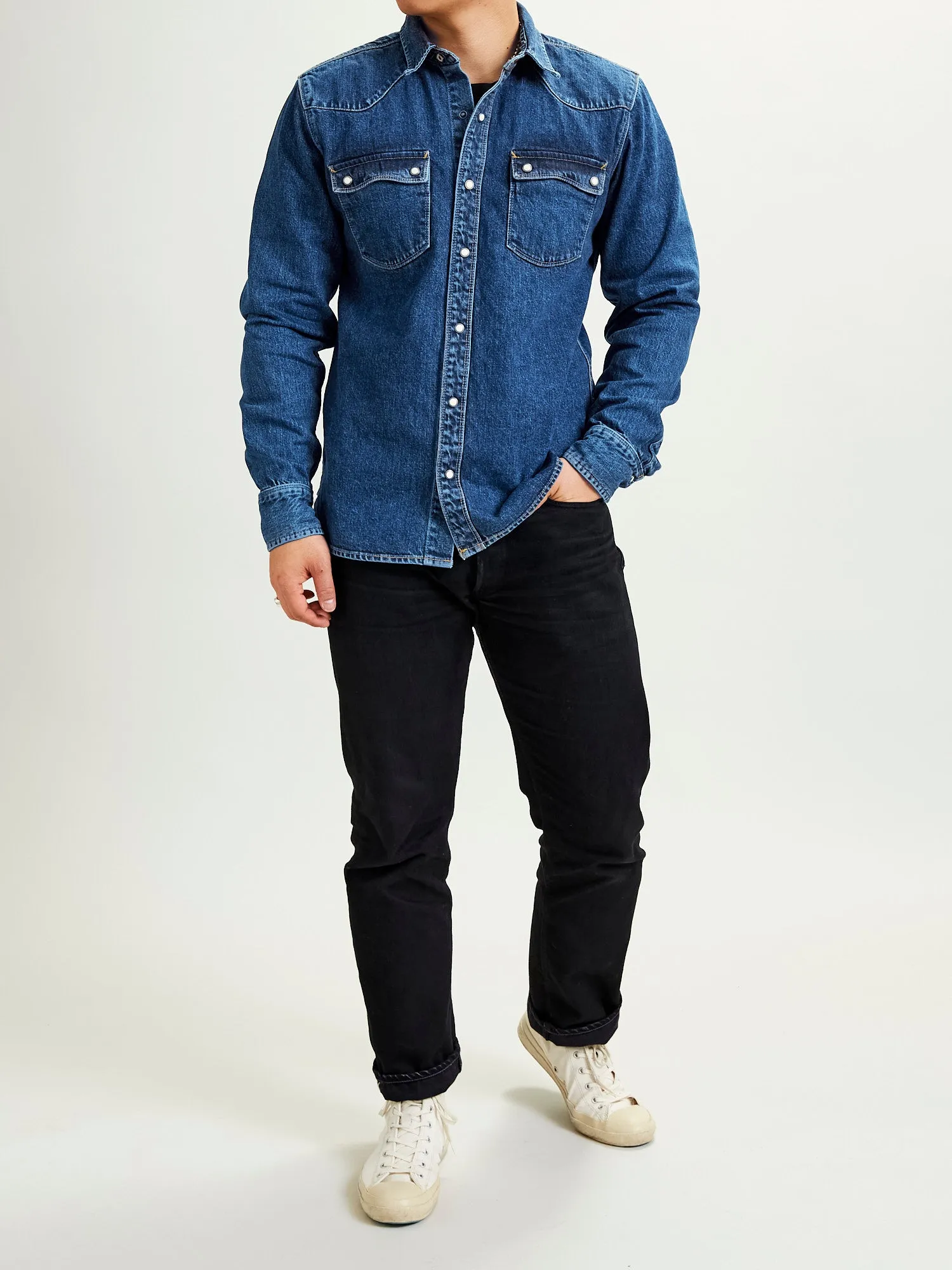 11oz Selvedge Western Shirt in Washed Indigo