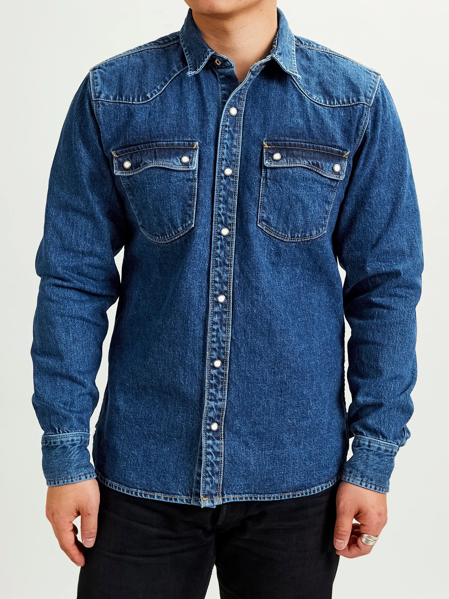 11oz Selvedge Western Shirt in Washed Indigo