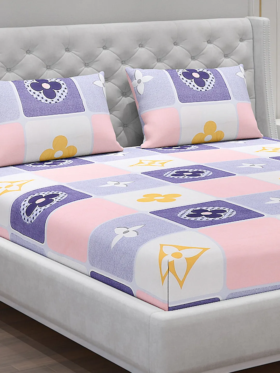 120 GSM  Polyester Double Bed Bedsheet with 2 Pillow Covers