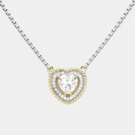 14K Gold Plated Two Tone CZ Heart Pendant Necklace