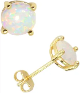 14K Yellow Gold Filled Sterling Silver 3/4/5/6MM Fire Opal Gemstone Stud Earring for Women Men, Color White - Blue - Pink - Green - Black