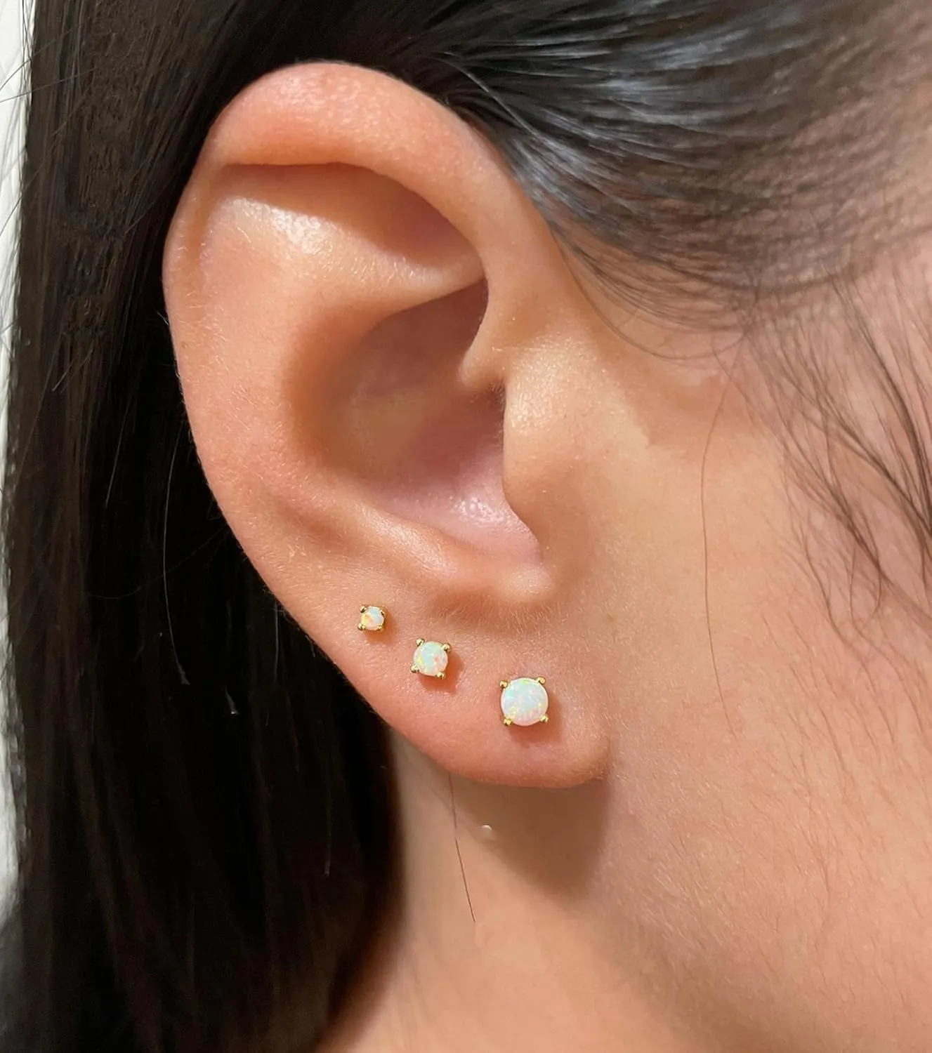14K Yellow Gold Filled Sterling Silver 3/4/5/6MM Fire Opal Gemstone Stud Earring for Women Men, Color White - Blue - Pink - Green - Black