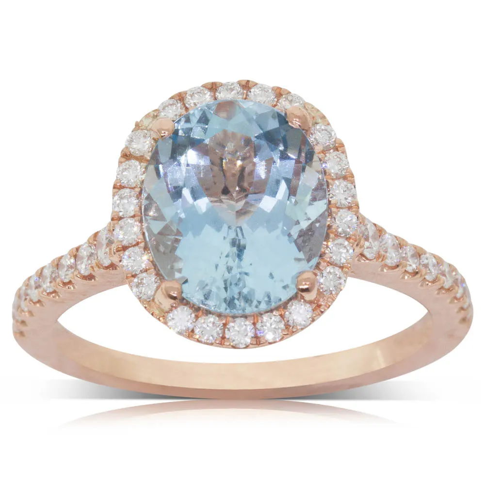 18ct Rose Gold 2.30ct Aquamarine & Diamond Sierra Ring