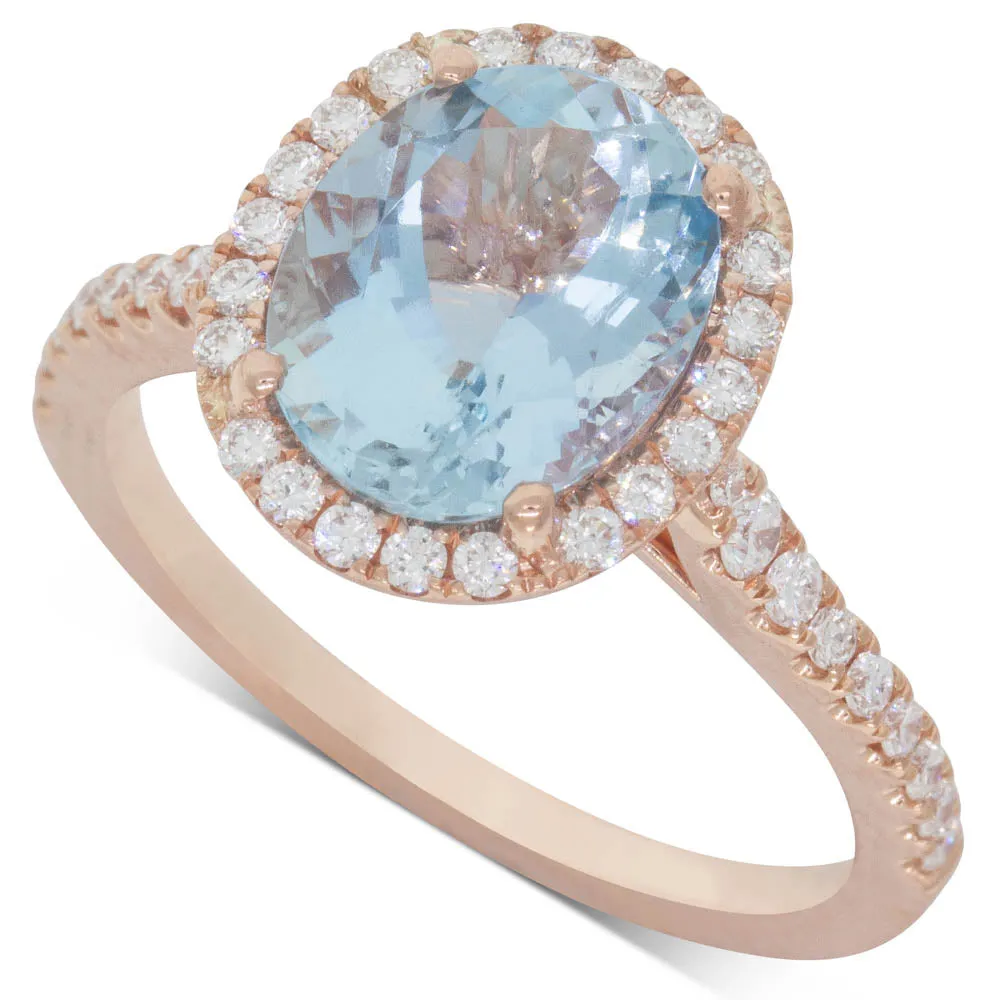 18ct Rose Gold 2.30ct Aquamarine & Diamond Sierra Ring
