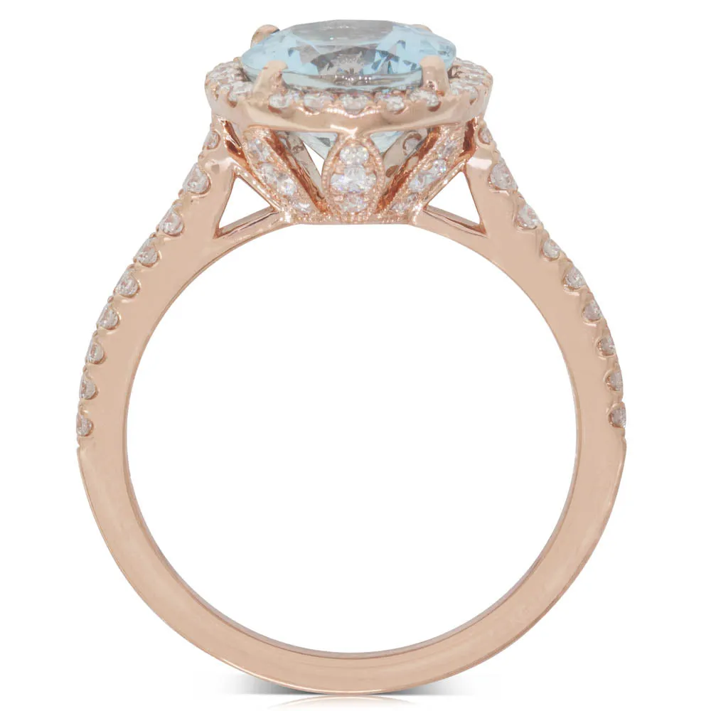 18ct Rose Gold 2.30ct Aquamarine & Diamond Sierra Ring