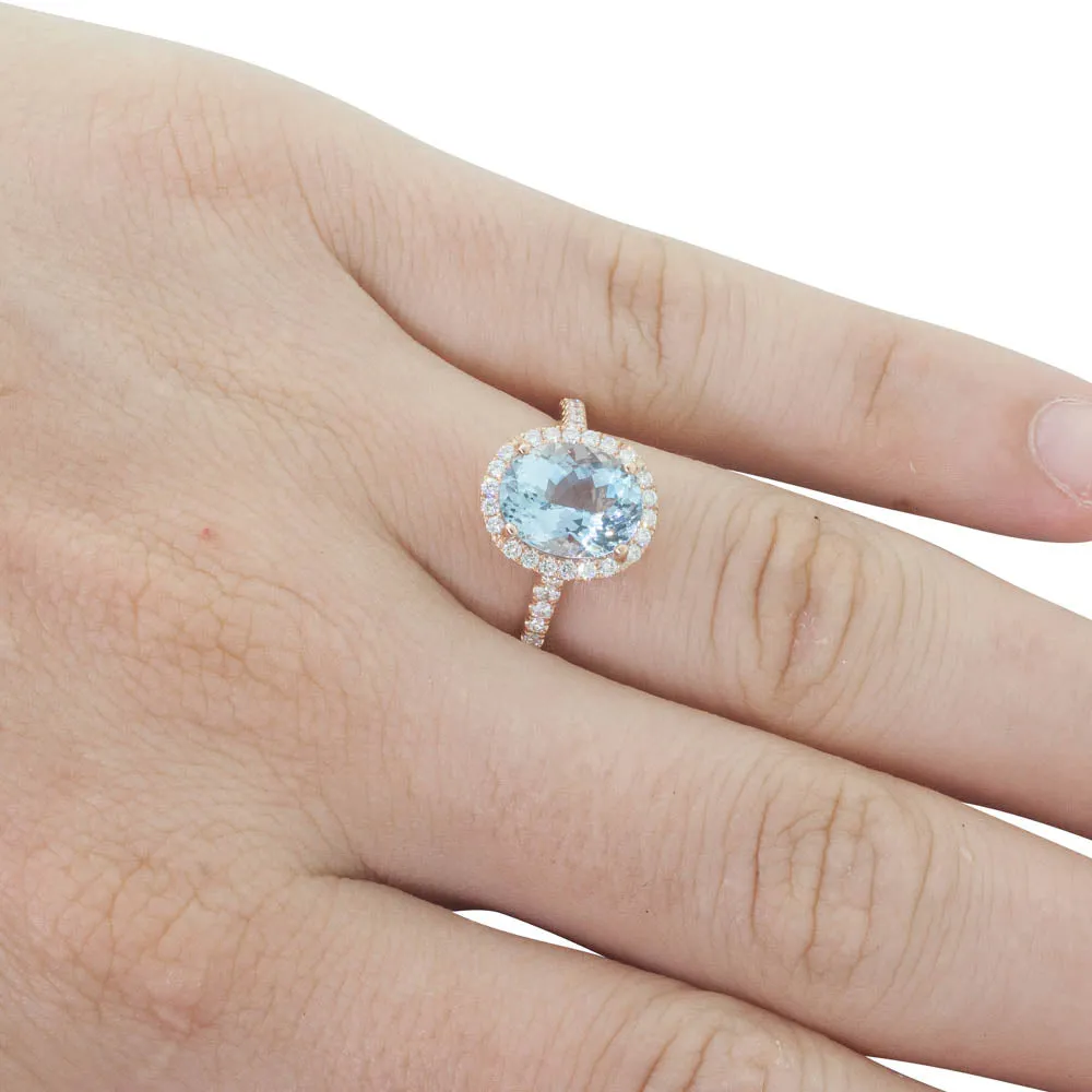 18ct Rose Gold 2.30ct Aquamarine & Diamond Sierra Ring