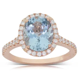 18ct Rose Gold 2.30ct Aquamarine & Diamond Sierra Ring