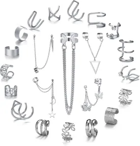22Pcs Ear Cuffs Set for Women, No Piercing Cuff Earrings Chain Wrap Earrings Tassel Clip On Ear