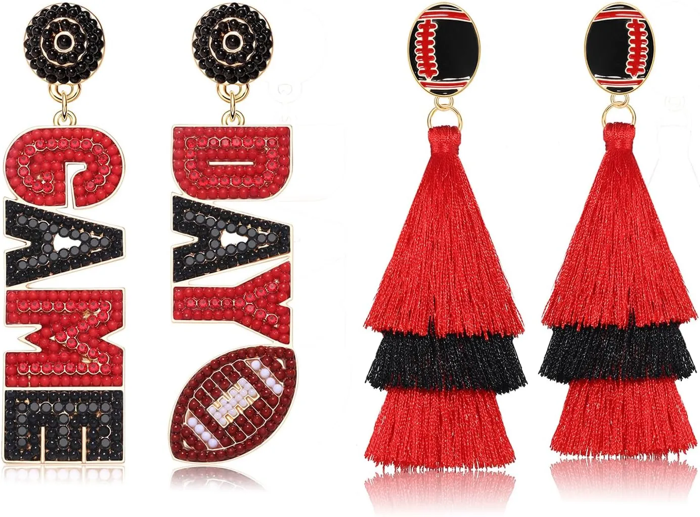 2/3 Pairs Game Day Earrings for Women Beaded Football Earrings Sports Tassel Earrings Game Day Outfits Team Spirit Football Mom Accessories Game Day Football Jewelry Gifts