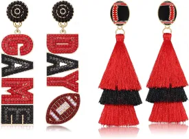 2/3 Pairs Game Day Earrings for Women Beaded Football Earrings Sports Tassel Earrings Game Day Outfits Team Spirit Football Mom Accessories Game Day Football Jewelry Gifts