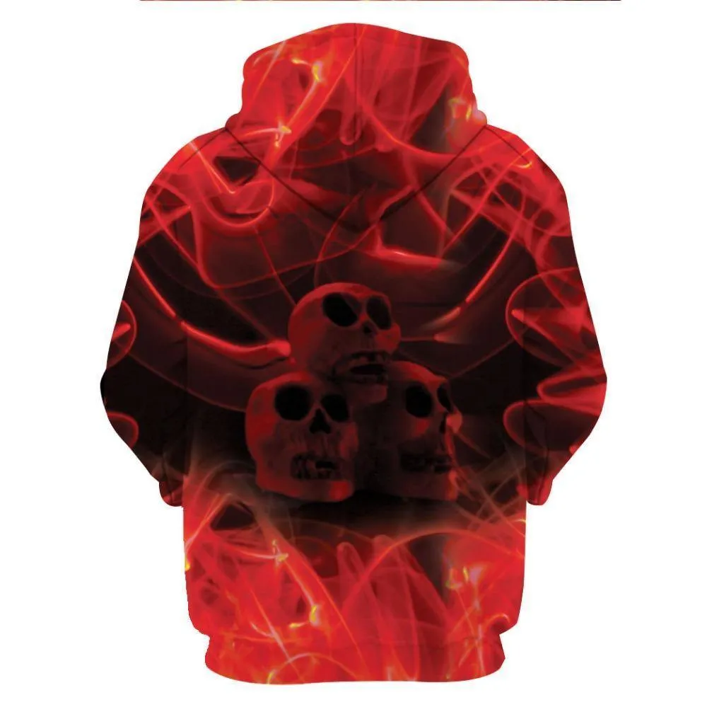 3D Dragon & Skull Hoodie, Polyester/Spandex, Red/Black