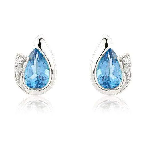 9ct White Gold Blue Topaz Stud Earrings - MMCH038-7WDBT