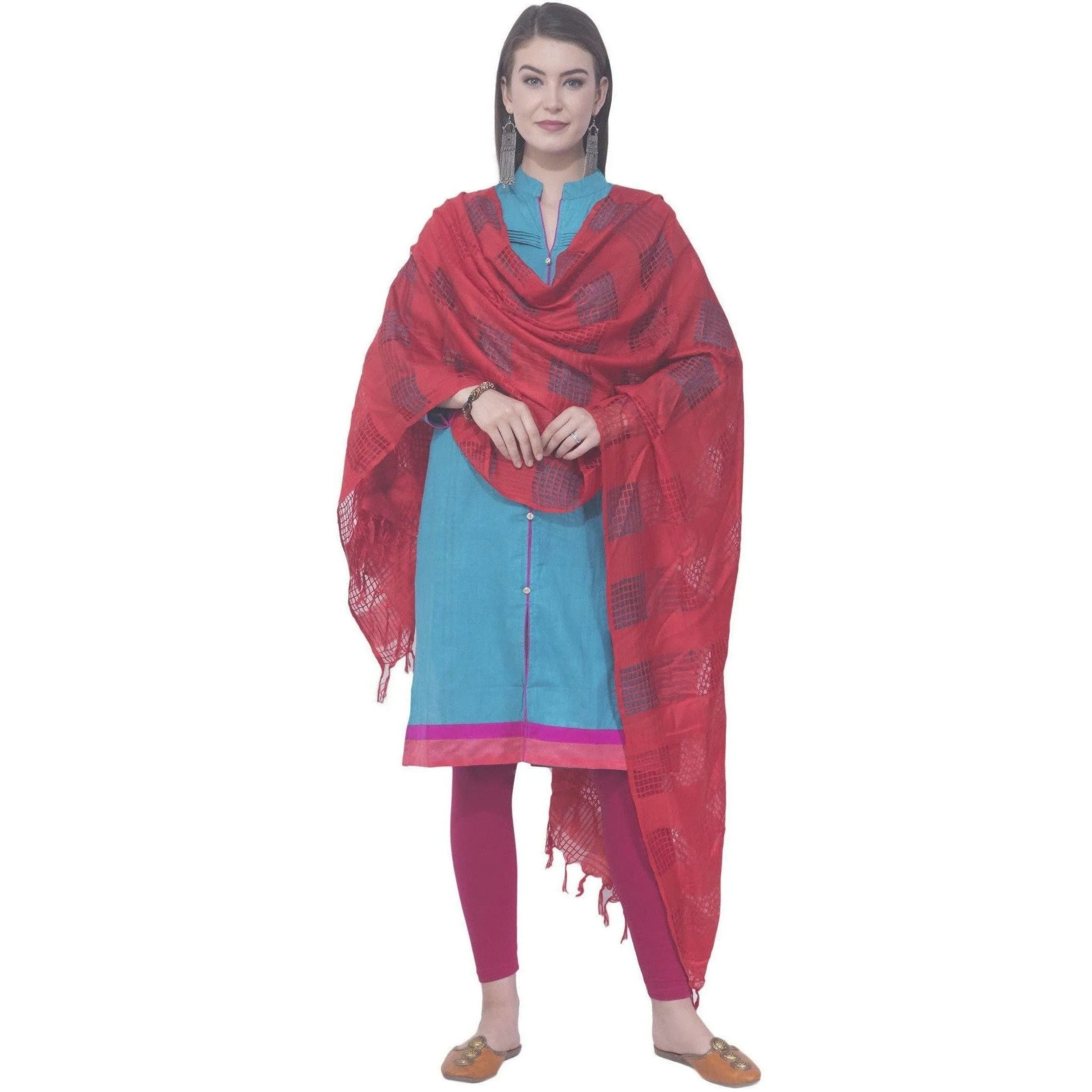 A R Silk Red Color Window Square Cotton Dupattas and Chunnis