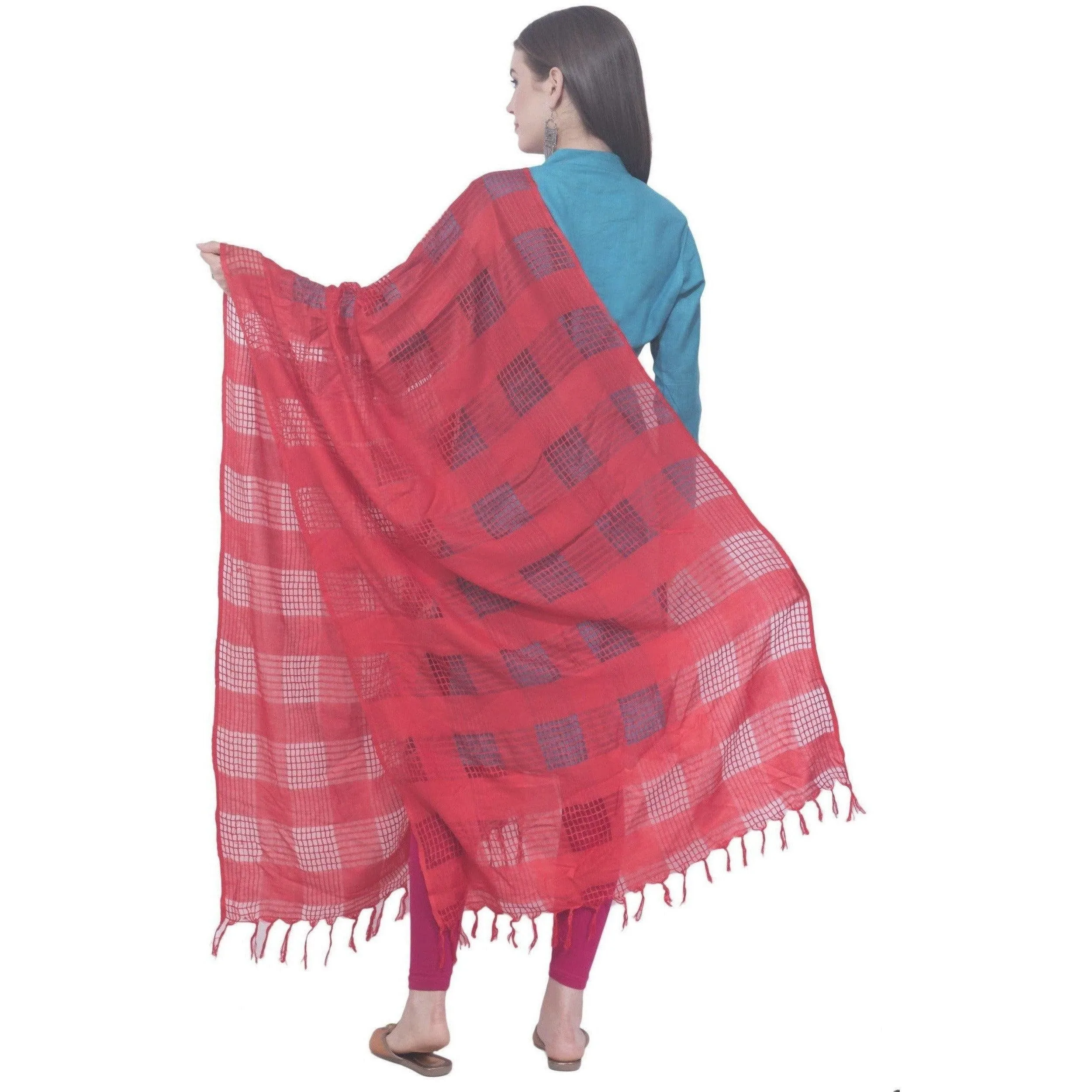 A R Silk Red Color Window Square Cotton Dupattas and Chunnis
