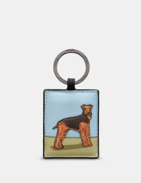 Airedale Terrier Dog Walk Black Leather Keyring