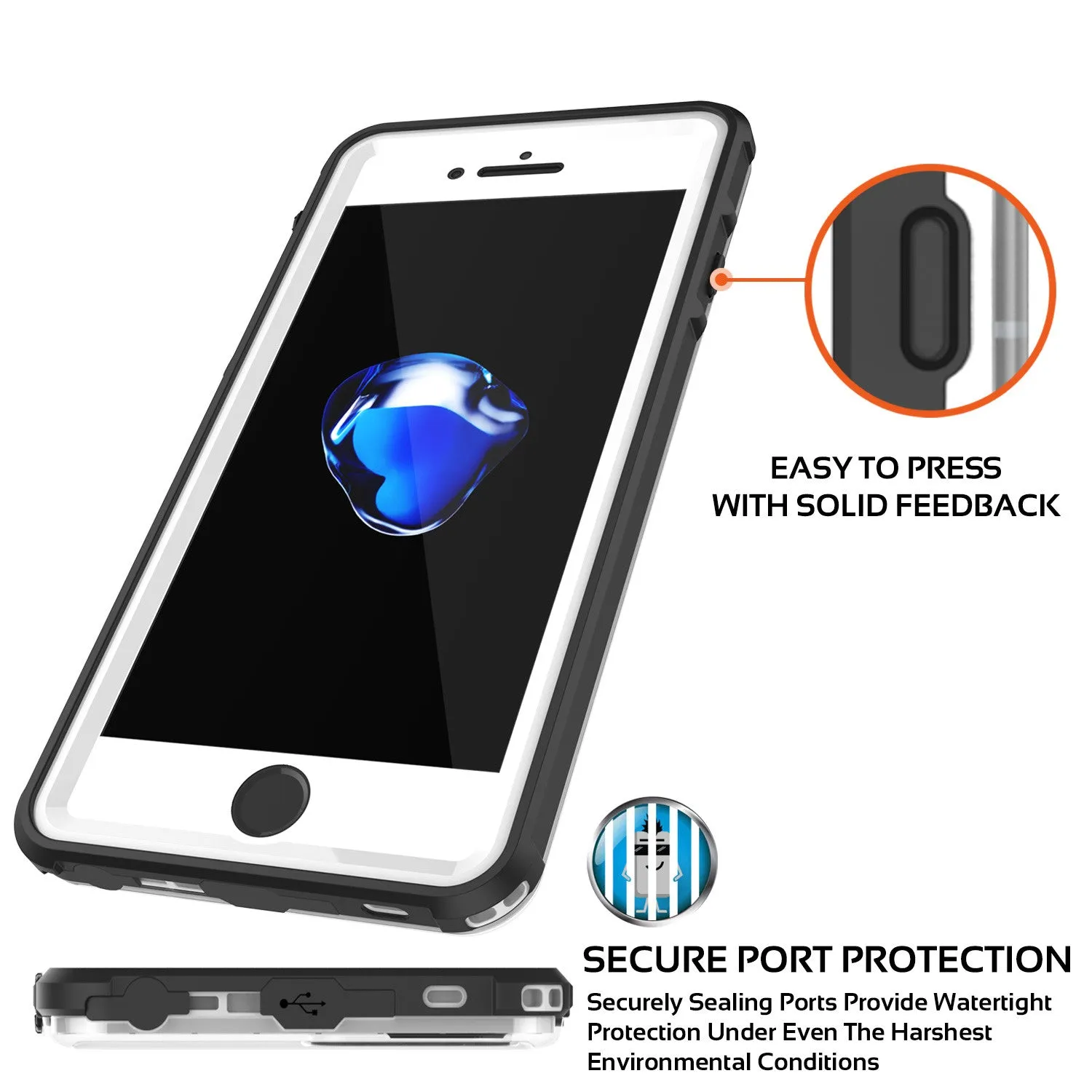 Apple iPhone 7 Waterproof Case, PUNKcase CRYSTAL White W/ Attached Screen Protector  | Warranty