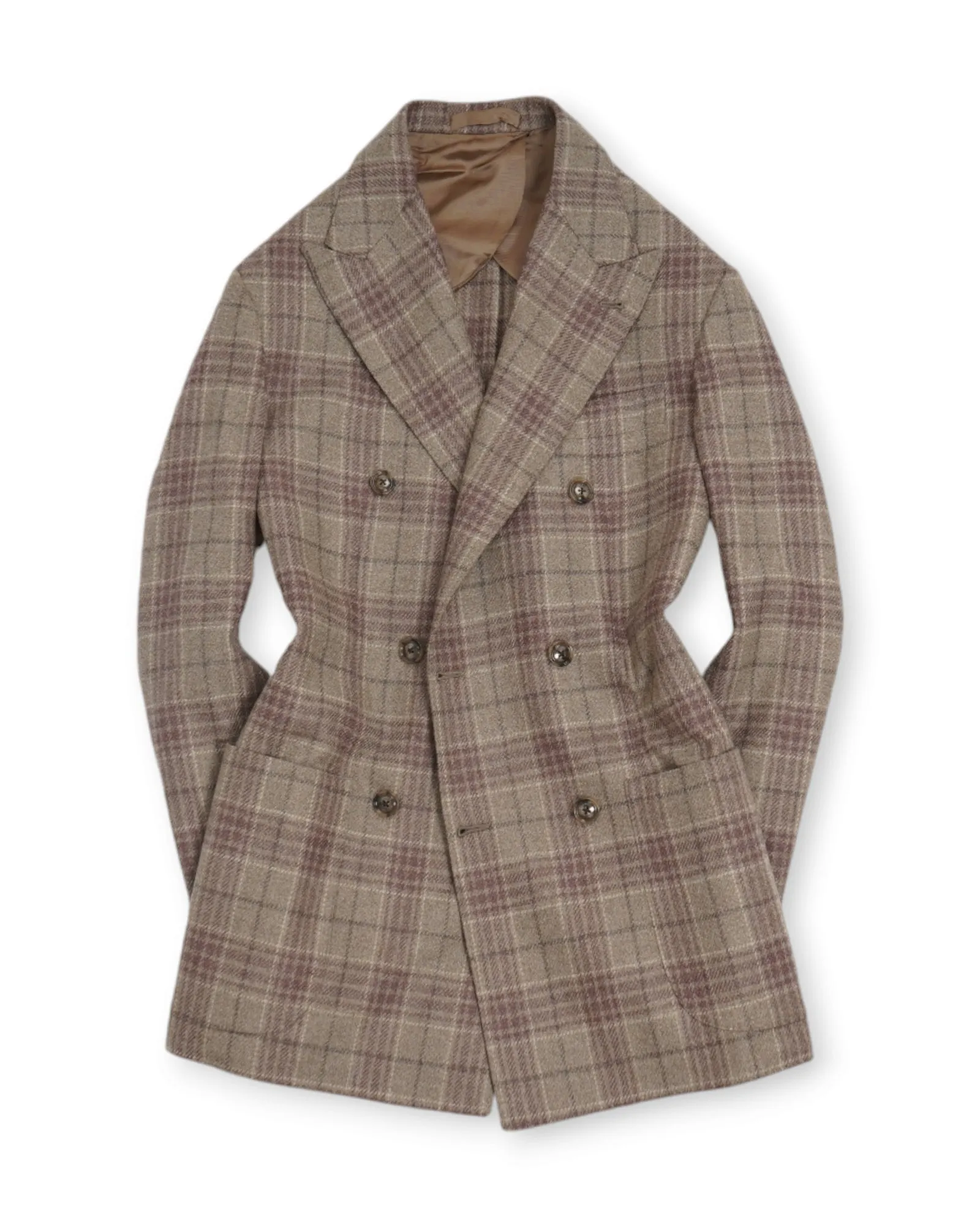 Barba Napoli - Beige/Wine Checked DB. Wool/Silk Sports Jacket 50