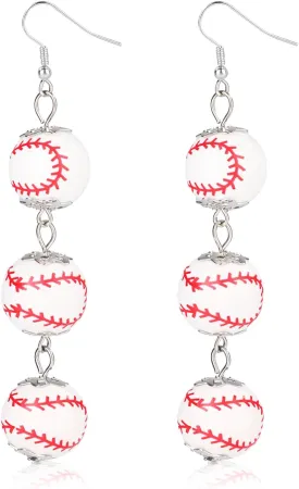 Baseball Drop Earrings, Alloy, Dangle, Clip On, White, Red