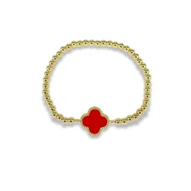 Beaded Clover Bracelet - Red