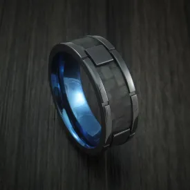 Black Titanium and Carbon Fiber Weave Pattern Men's Ring with Anodized Interior Custom Made