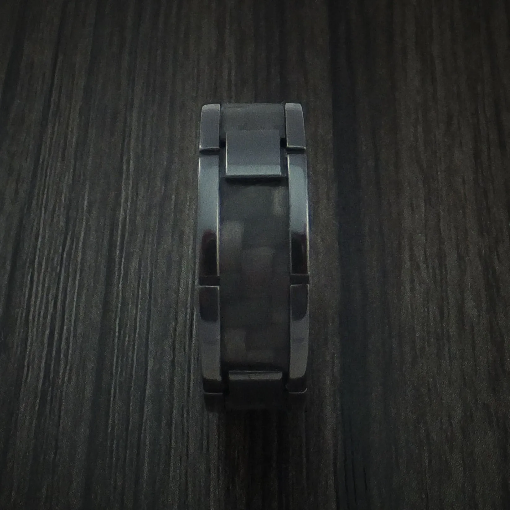 Black Titanium and Carbon Fiber Weave Pattern Men's Ring with Anodized Interior Custom Made