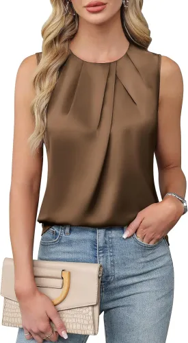 Blooming Jelly Womens Summer Tank Tops Business Casual Outfits Satin Blouse Dressy Work Shirts Spring Clothes