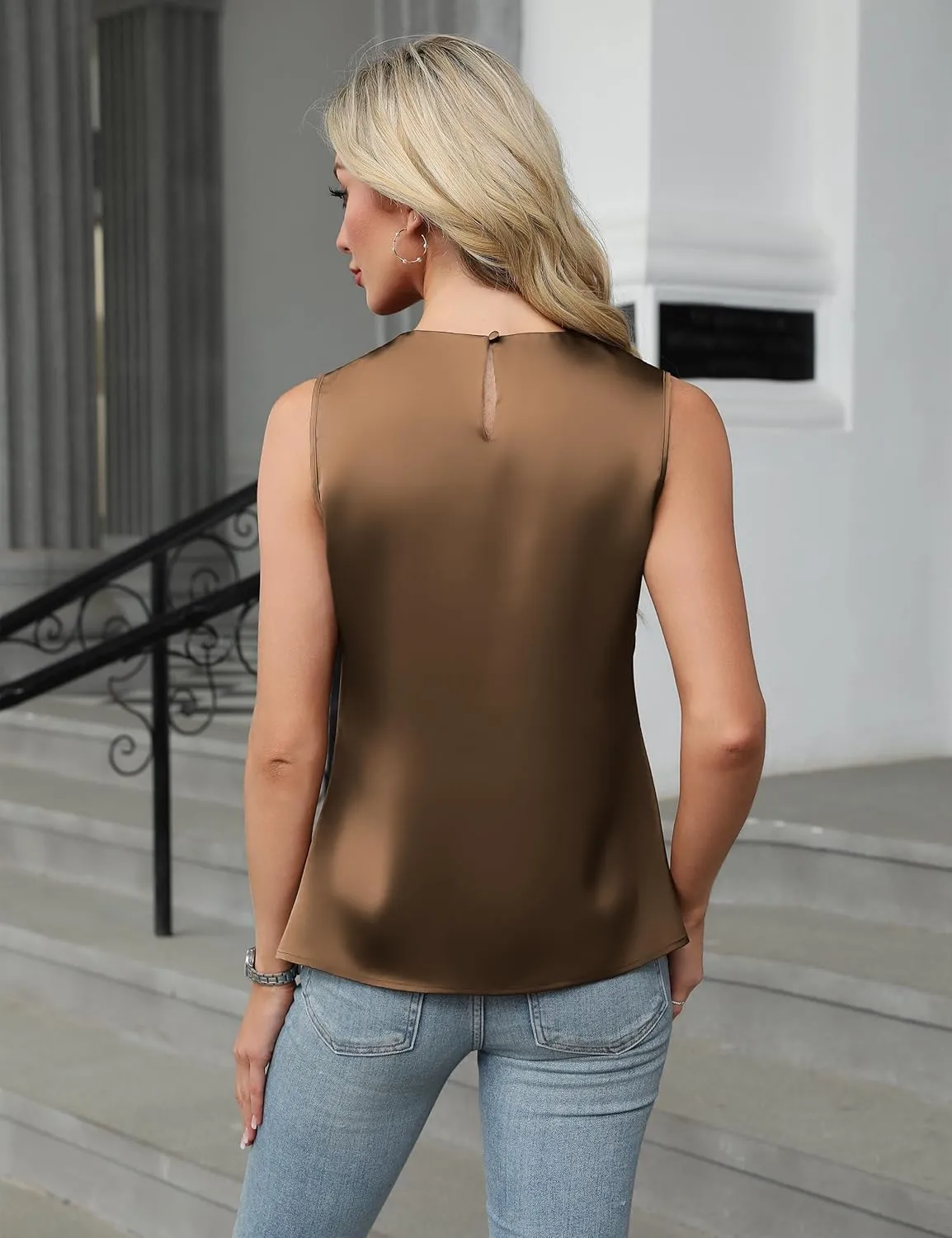 Blooming Jelly Womens Summer Tank Tops Business Casual Outfits Satin Blouse Dressy Work Shirts Spring Clothes