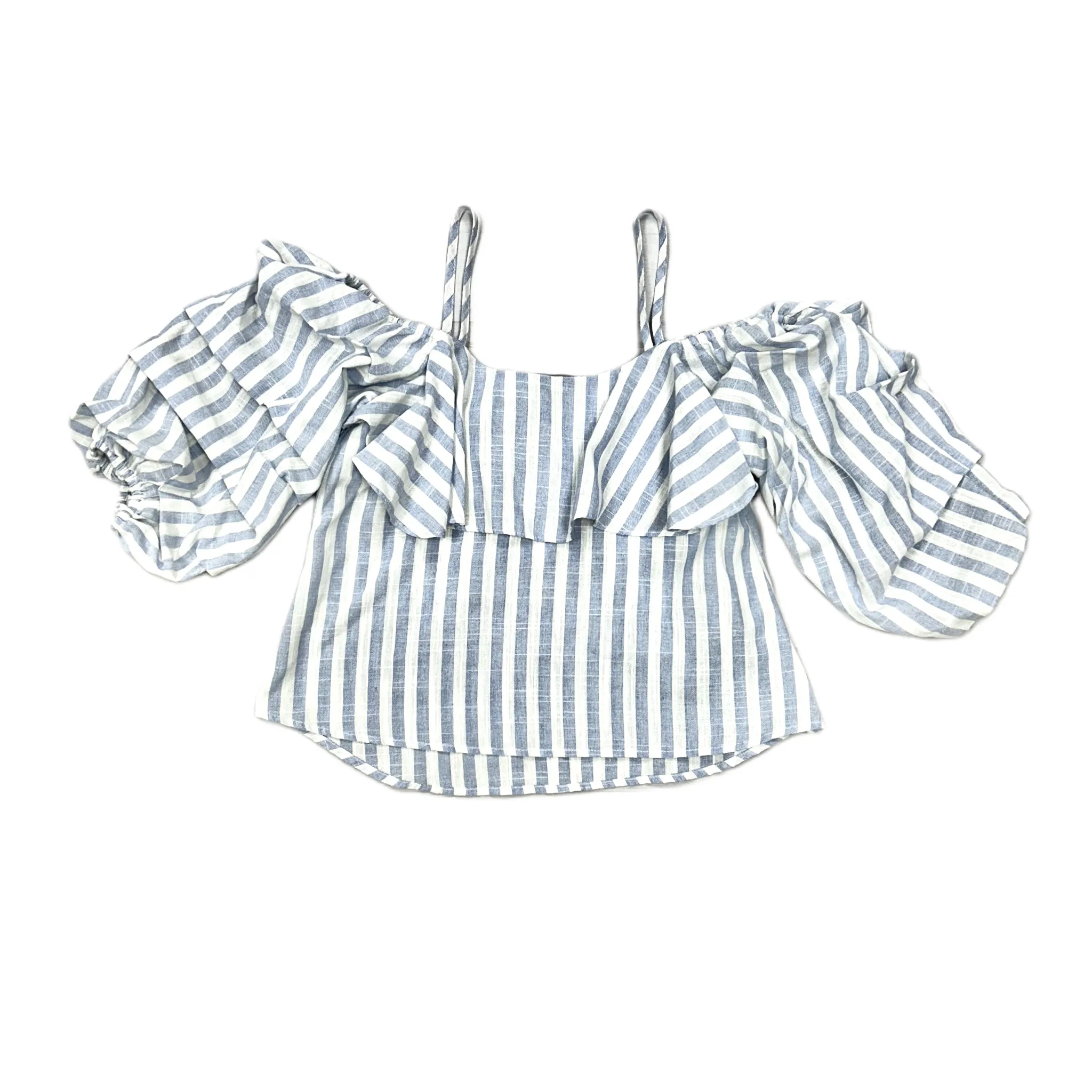 Blouse Designer By Neiman Marcus In Blue & White, Size: Xs