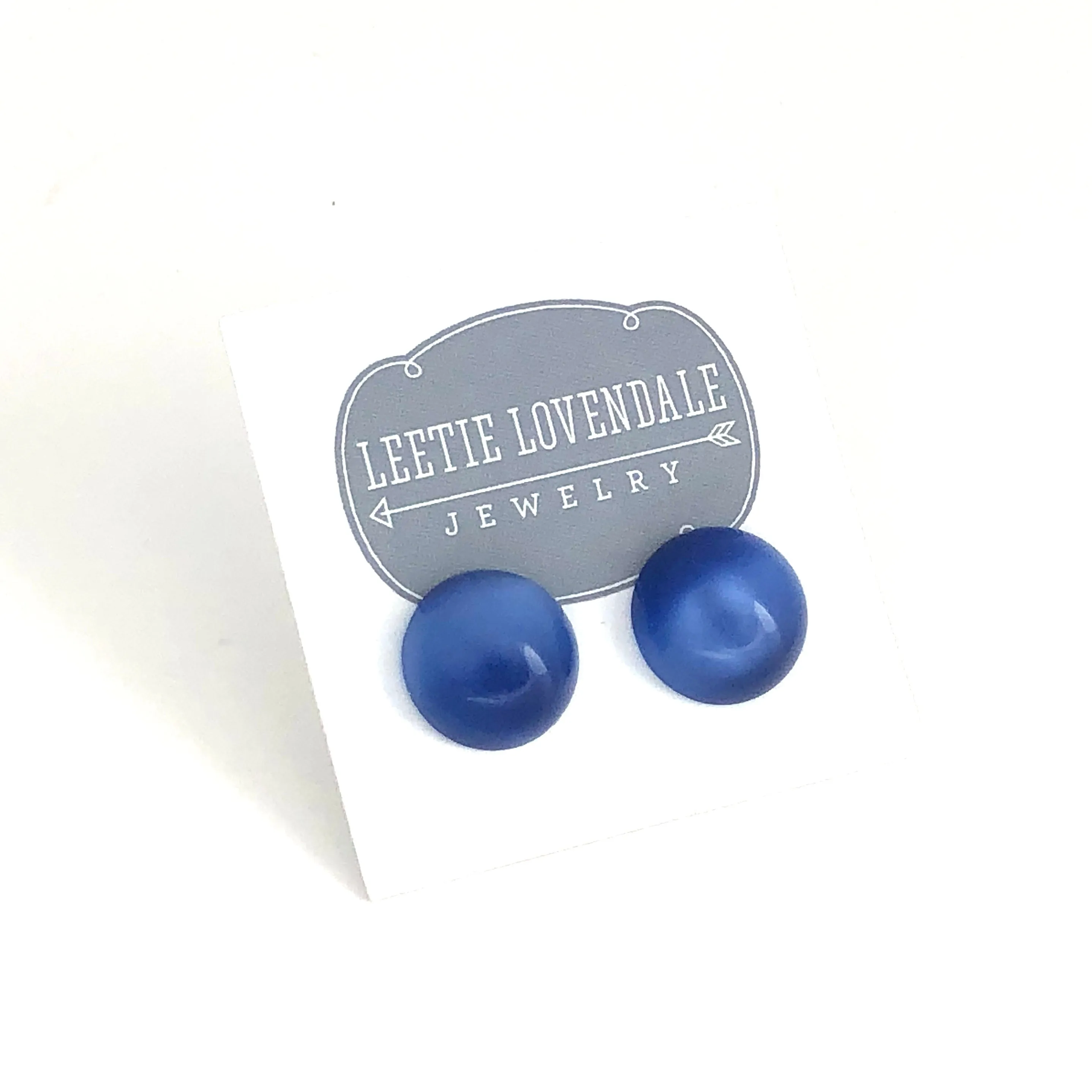 Blue Moonglow Retro Button Stud Earrings