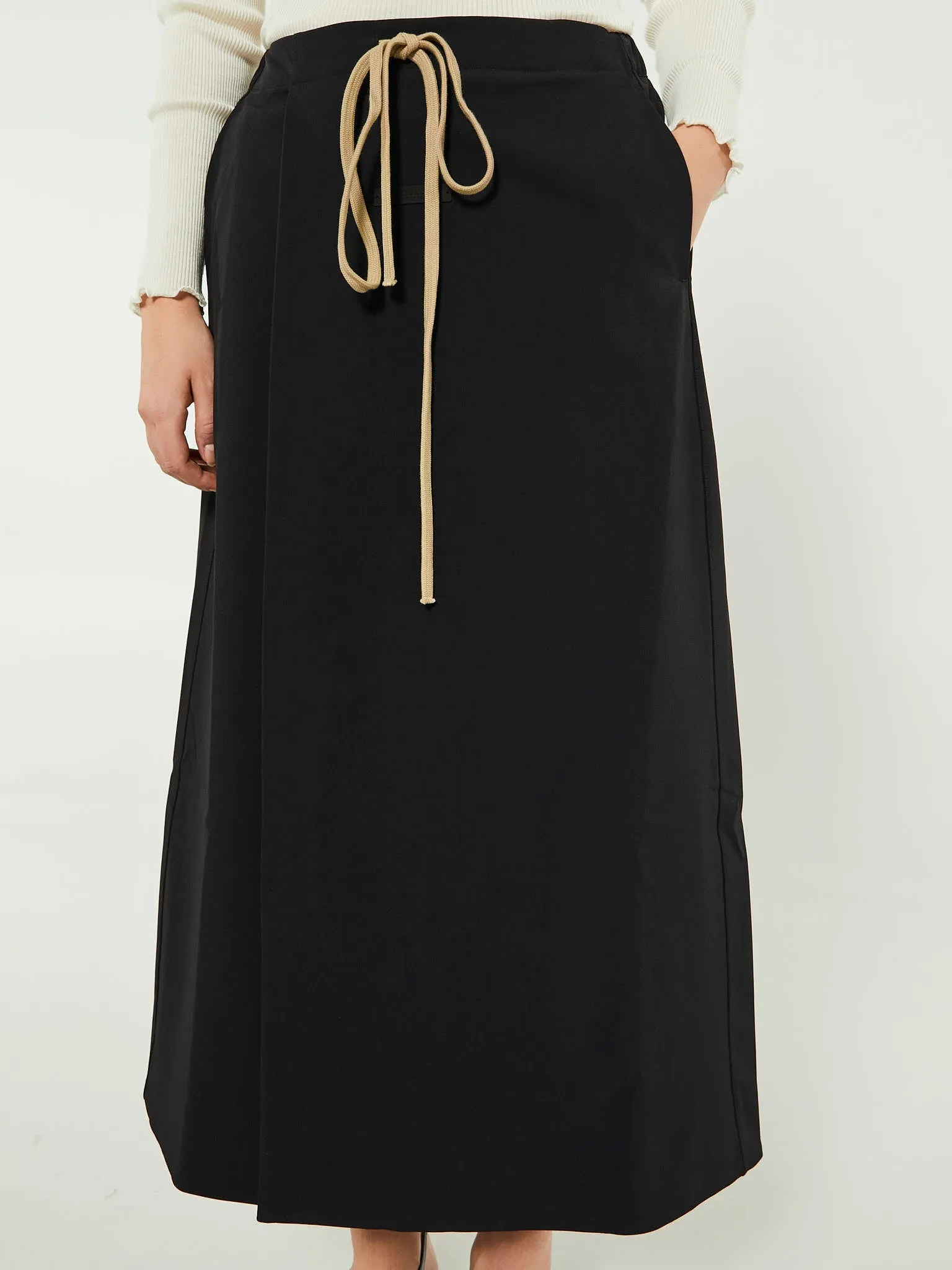 Bonded Nylon Wrap Skirt in Black