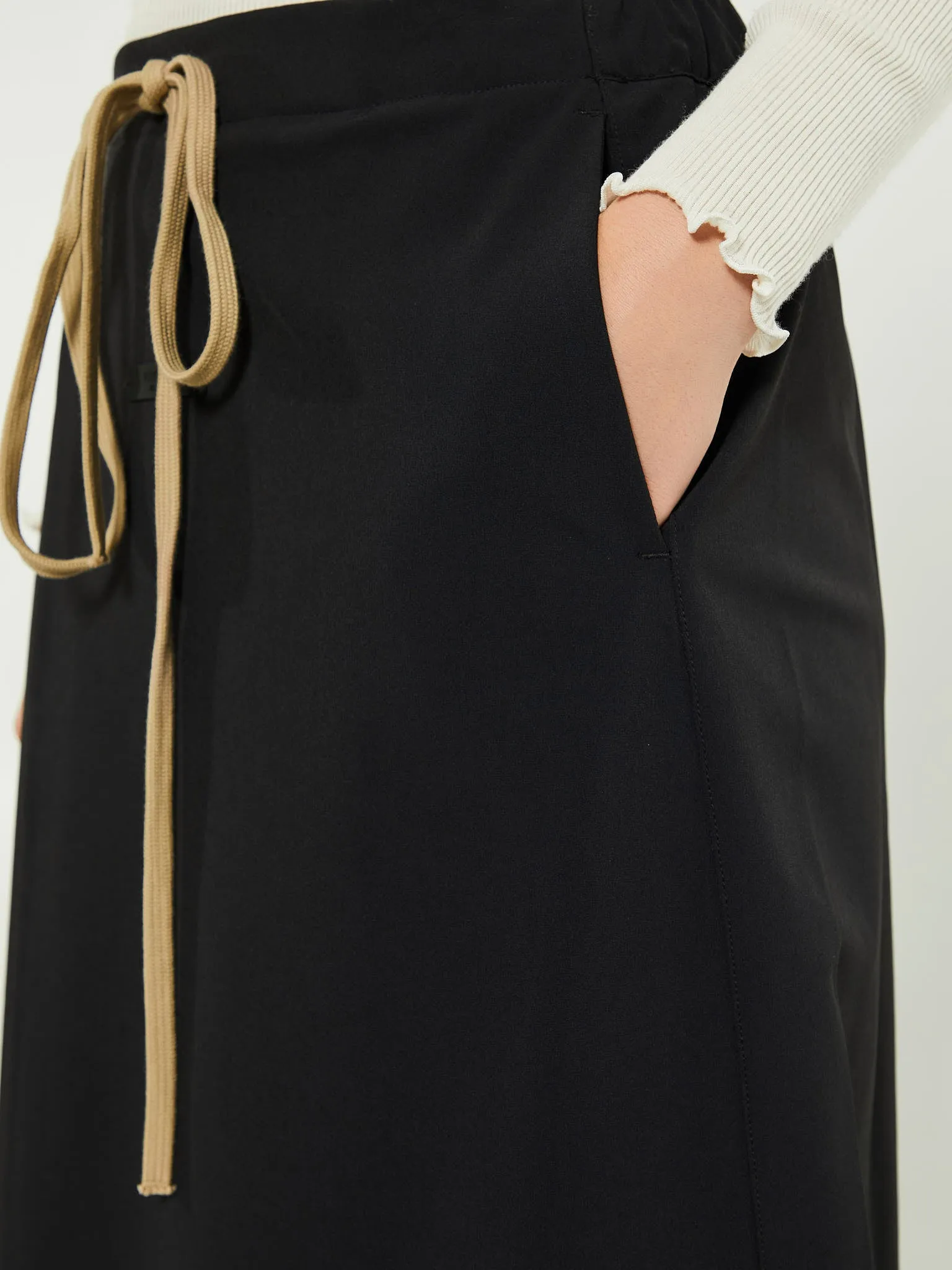 Bonded Nylon Wrap Skirt in Black