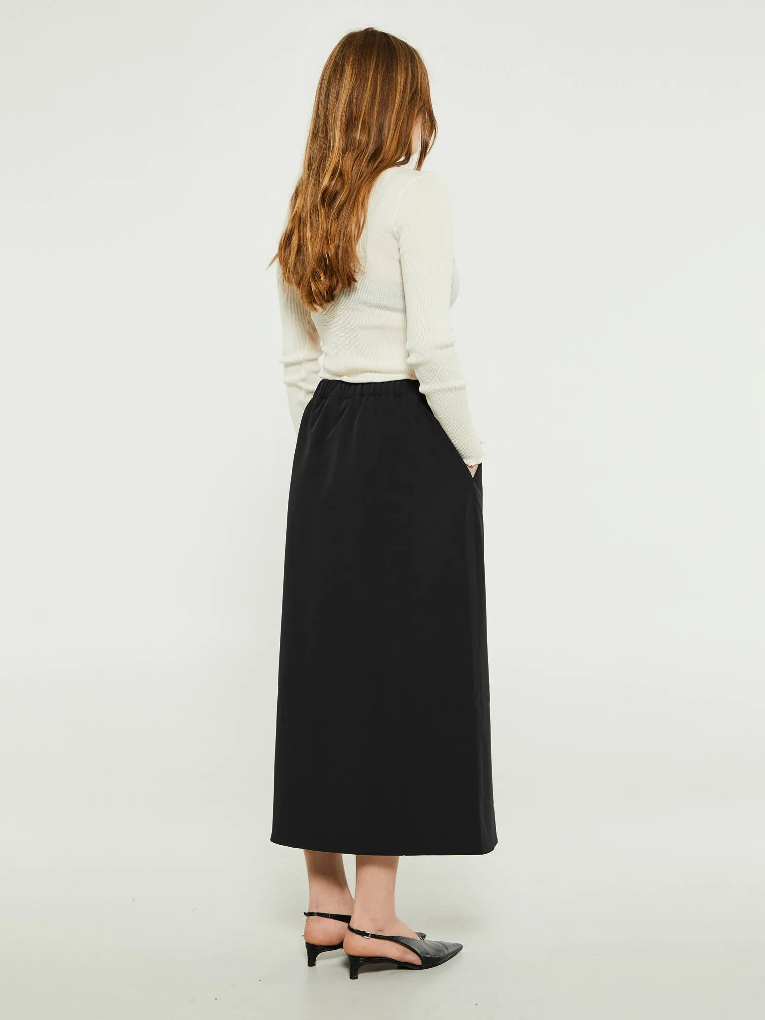Bonded Nylon Wrap Skirt in Black