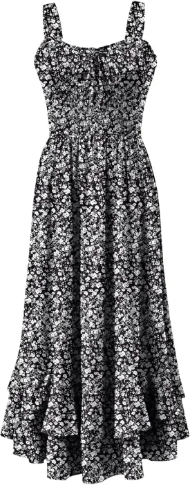 Caracilia Women's Smocked Maxi Dress Summer Casual Boho Sleeveless Strap Ruffle Backless Swing Flowy Beach Long Sundress