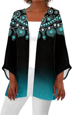 Cardigan Sweater for Womens Retro Print 3/4 Sleeve Blouse Tops Coat Casual Duster Cardigans Lightweight Jackets