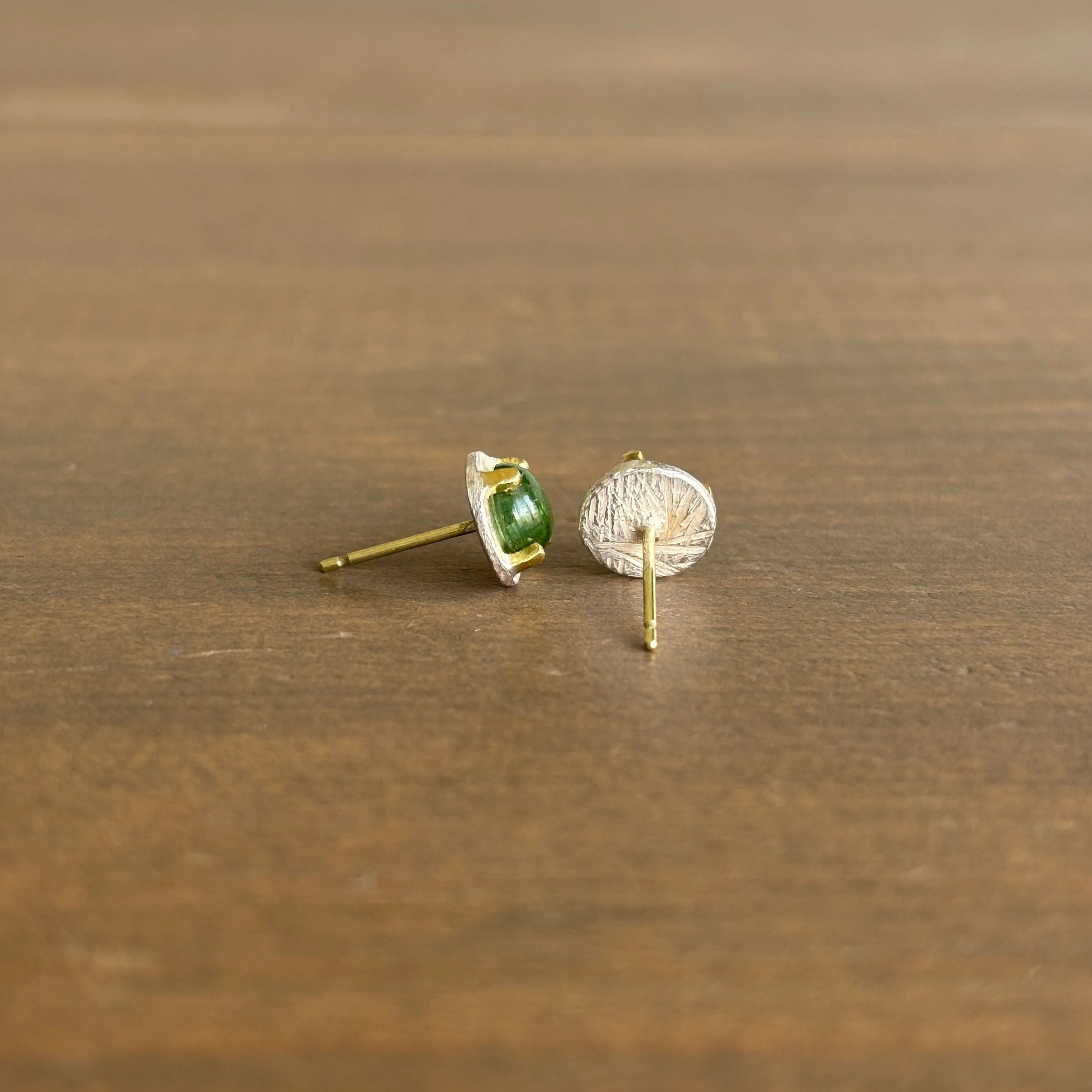 Carved Prong Set Green Tourmaline Stud Earrings