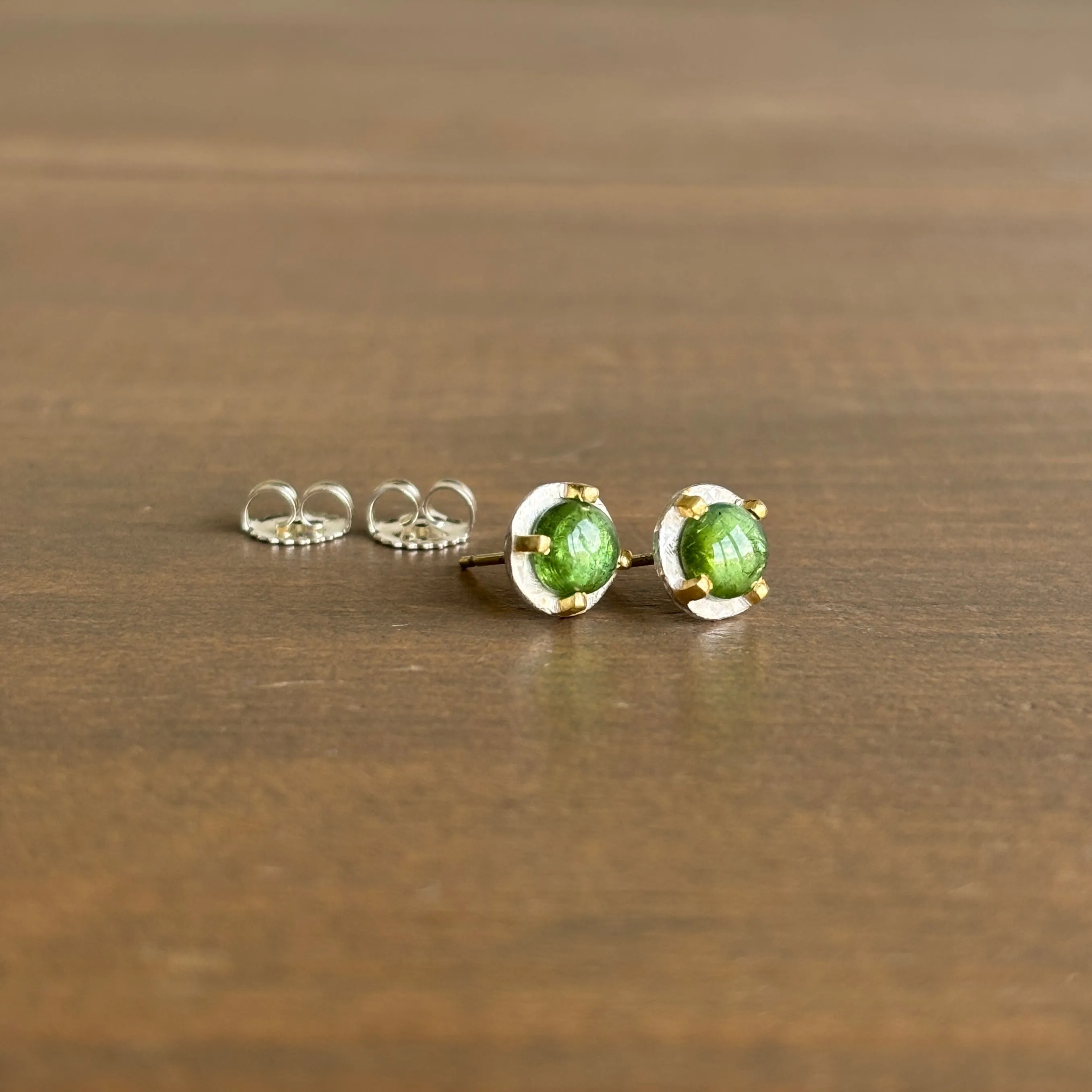Carved Prong Set Green Tourmaline Stud Earrings