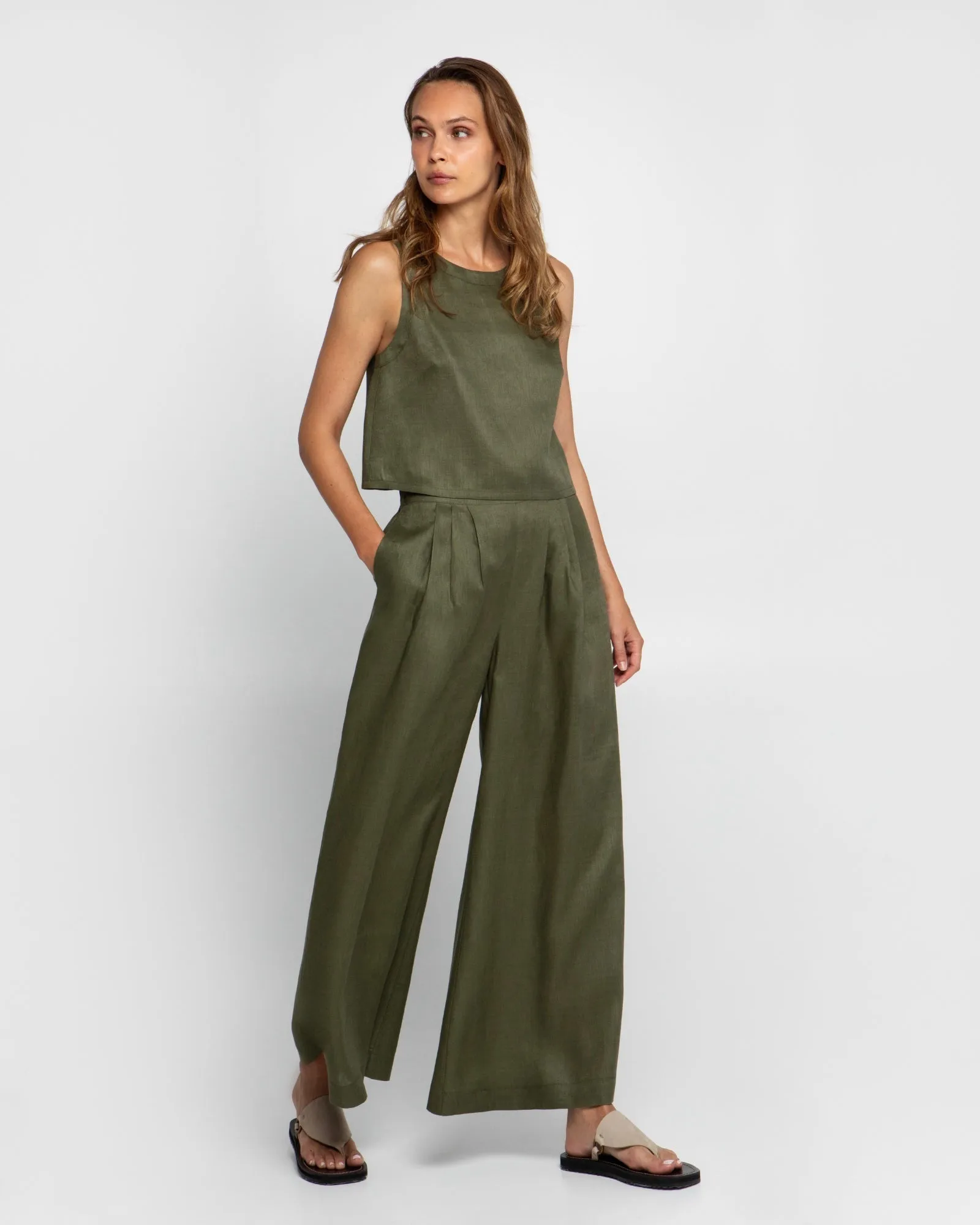 CELESTE Top Khaki Linen