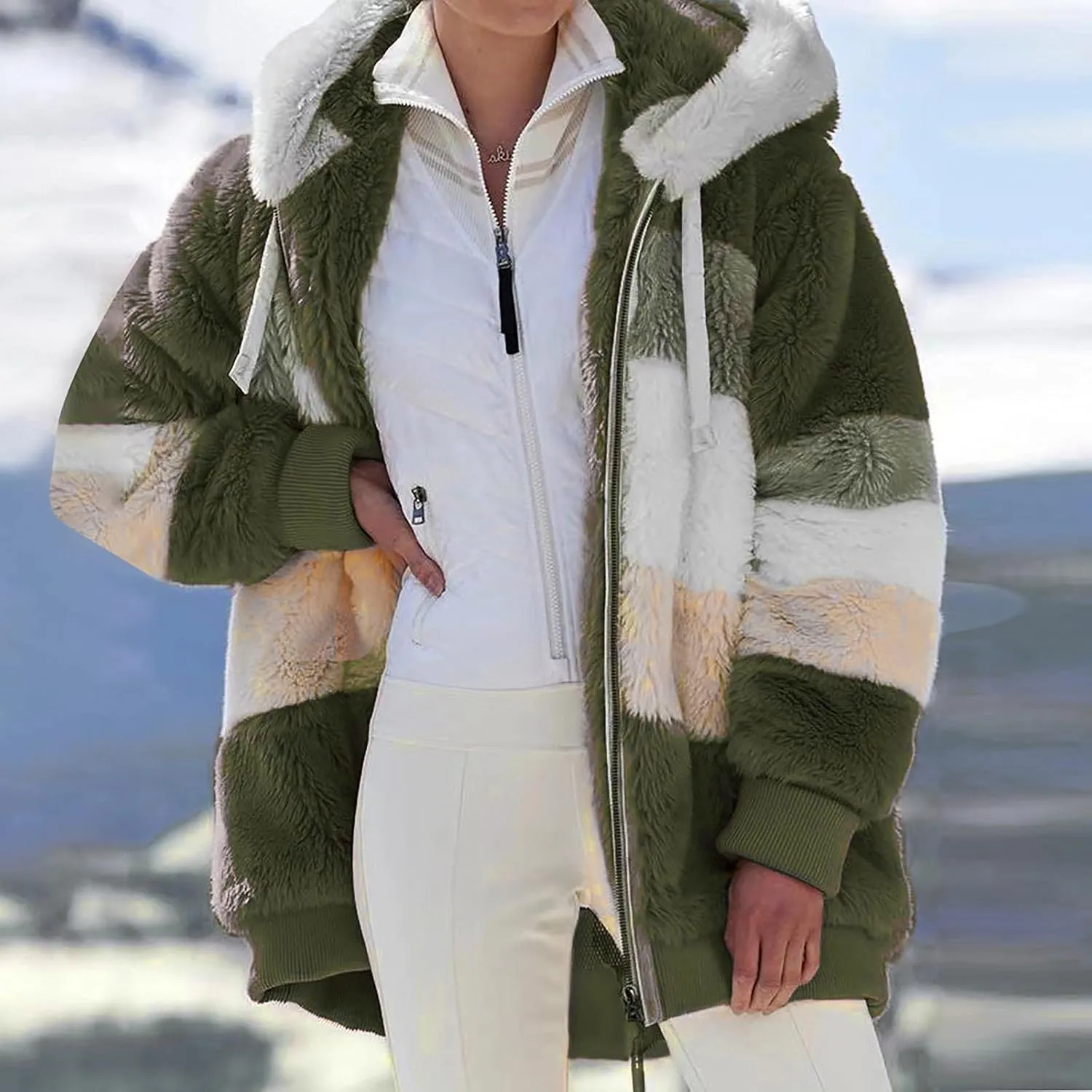 ChicCrate Womens Winter Coats Sherpa Jacket Fuzzy Fleece Jackets Oversized Casual Warm Outwear Zip Hooded Overcoat