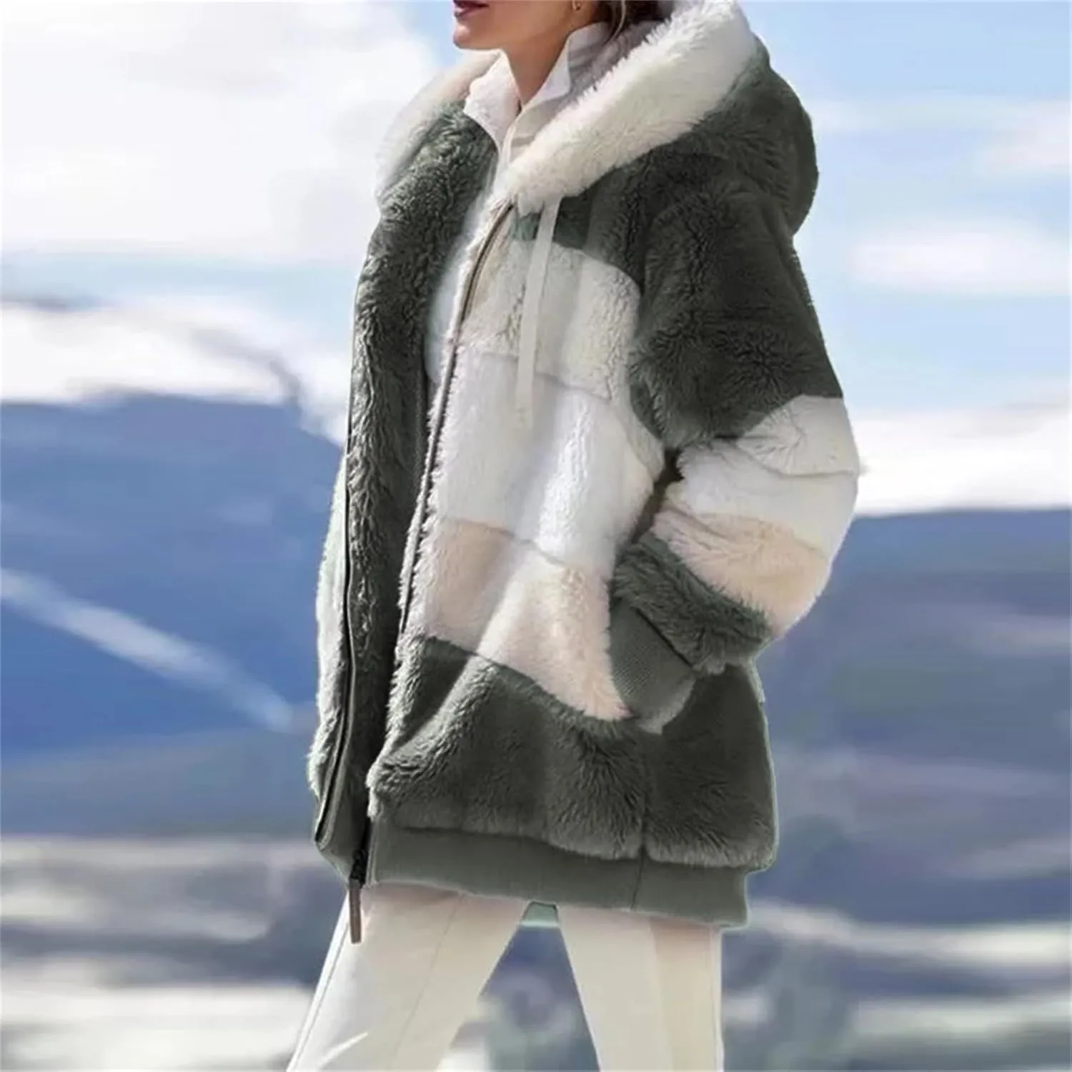 ChicCrate Womens Winter Coats Sherpa Jacket Fuzzy Fleece Jackets Oversized Casual Warm Outwear Zip Hooded Overcoat
