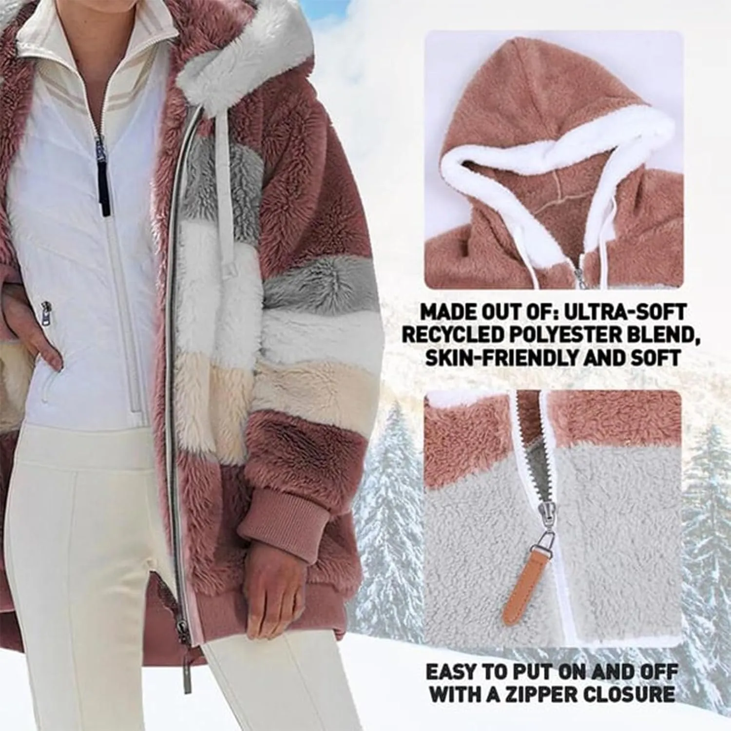 ChicCrate Womens Winter Coats Sherpa Jacket Fuzzy Fleece Jackets Oversized Casual Warm Outwear Zip Hooded Overcoat