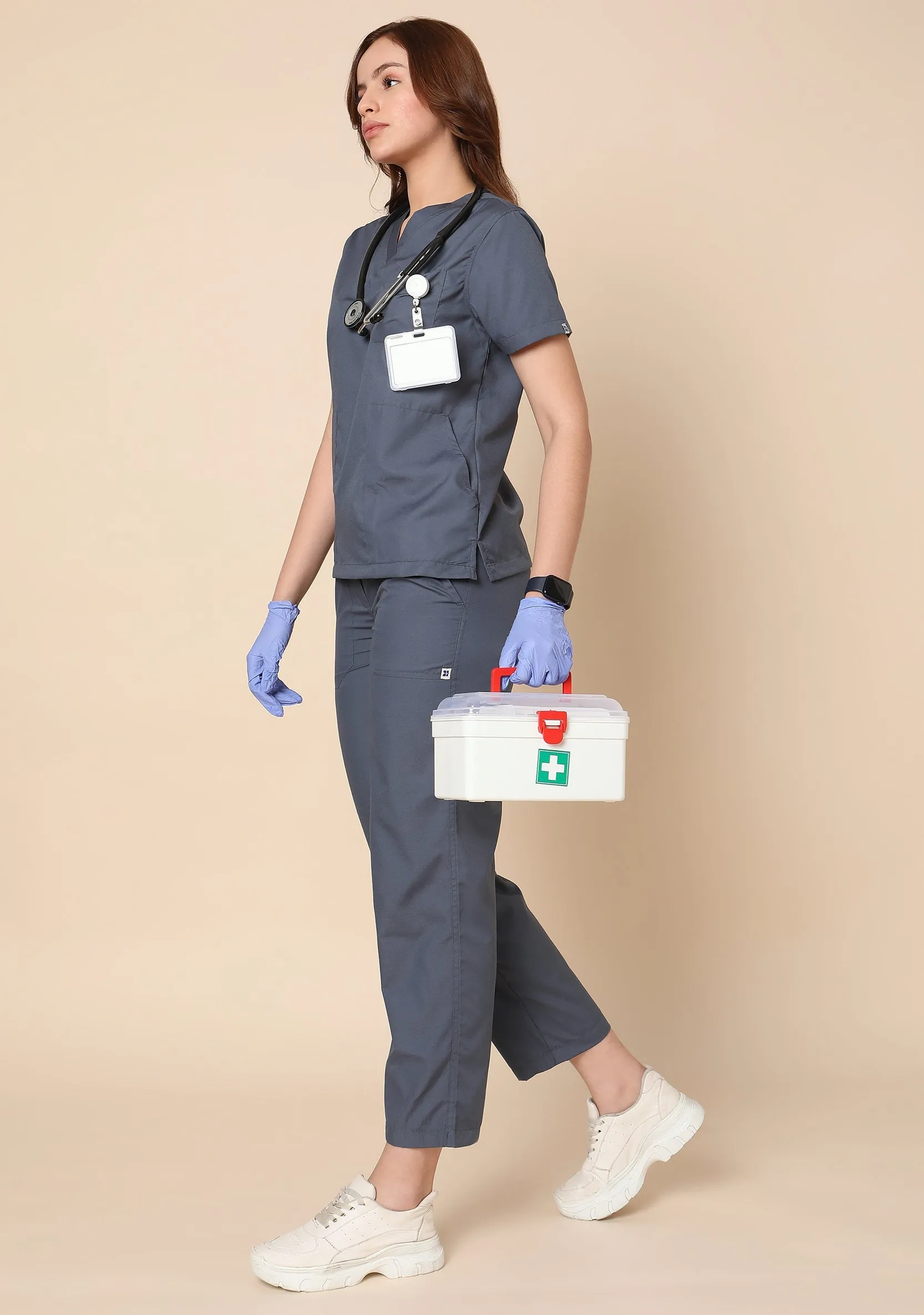 Classic Women's V-Neck (Heather Grey) Scrub - Bundle set