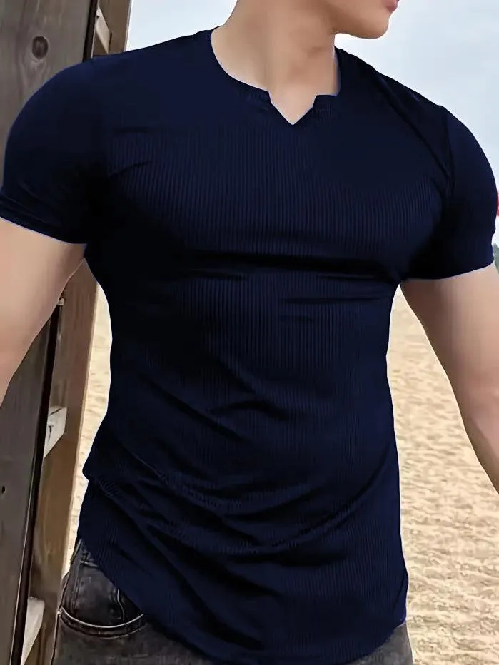 Cotton Knitted Half Sleeves T-Shirt Navy Blue