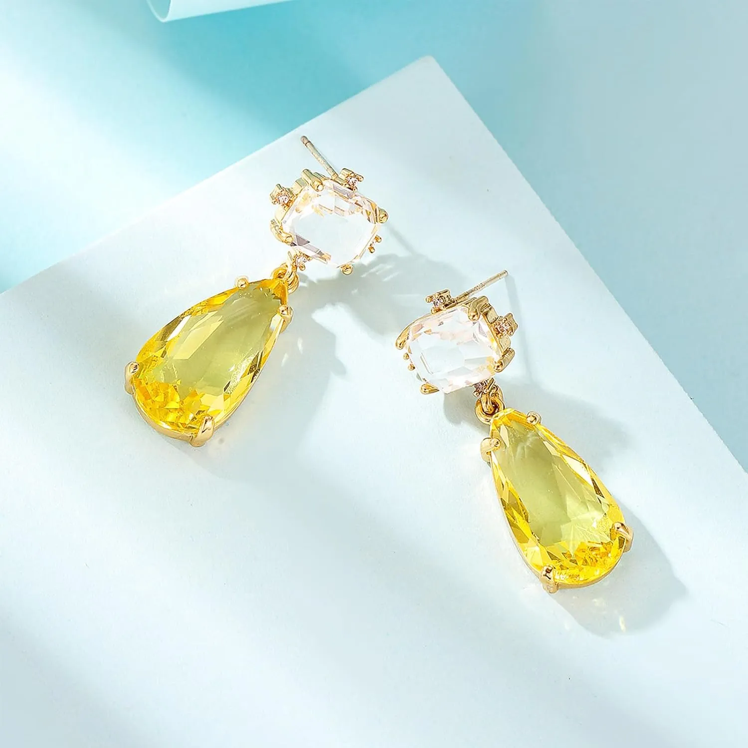 Crystal Earrings CXUEMH Teardrop Earrings for Women Blue and Green Dangle Earrings Elegant Earrings for Prom Emerald Green Earrings Formal Jewelry Crystal Drop Earrings