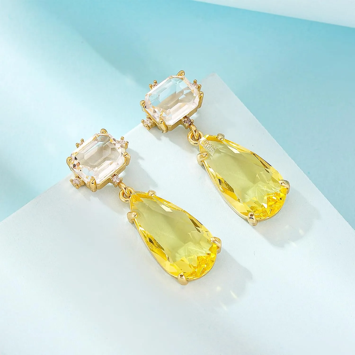 Crystal Earrings CXUEMH Teardrop Earrings for Women Blue and Green Dangle Earrings Elegant Earrings for Prom Emerald Green Earrings Formal Jewelry Crystal Drop Earrings