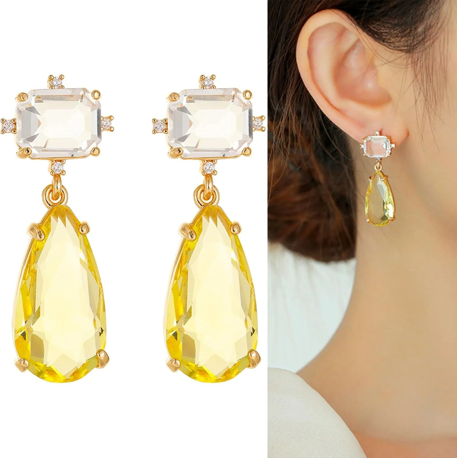 Crystal Earrings CXUEMH Teardrop Earrings for Women Blue and Green Dangle Earrings Elegant Earrings for Prom Emerald Green Earrings Formal Jewelry Crystal Drop Earrings