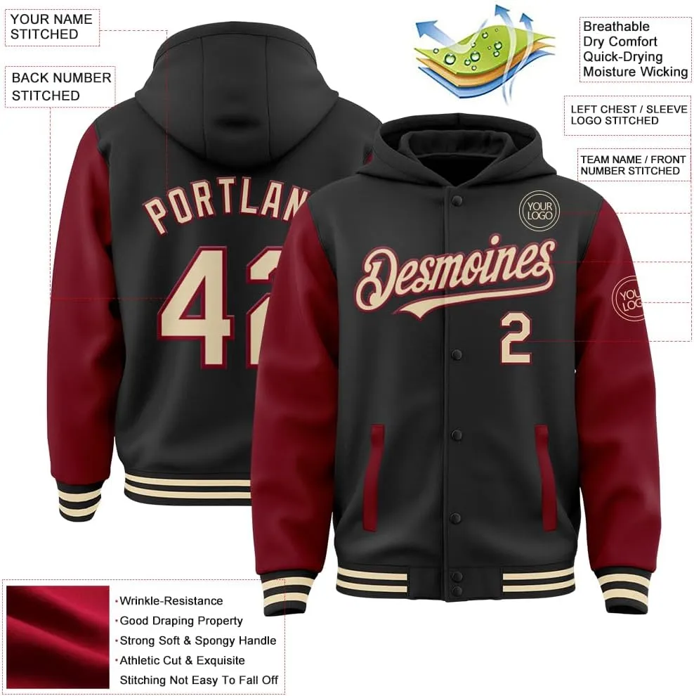 Custom Baseball Jackets Men Women Youth Personalized Varsity Letterman Jacket with Hood Stitched Name Number