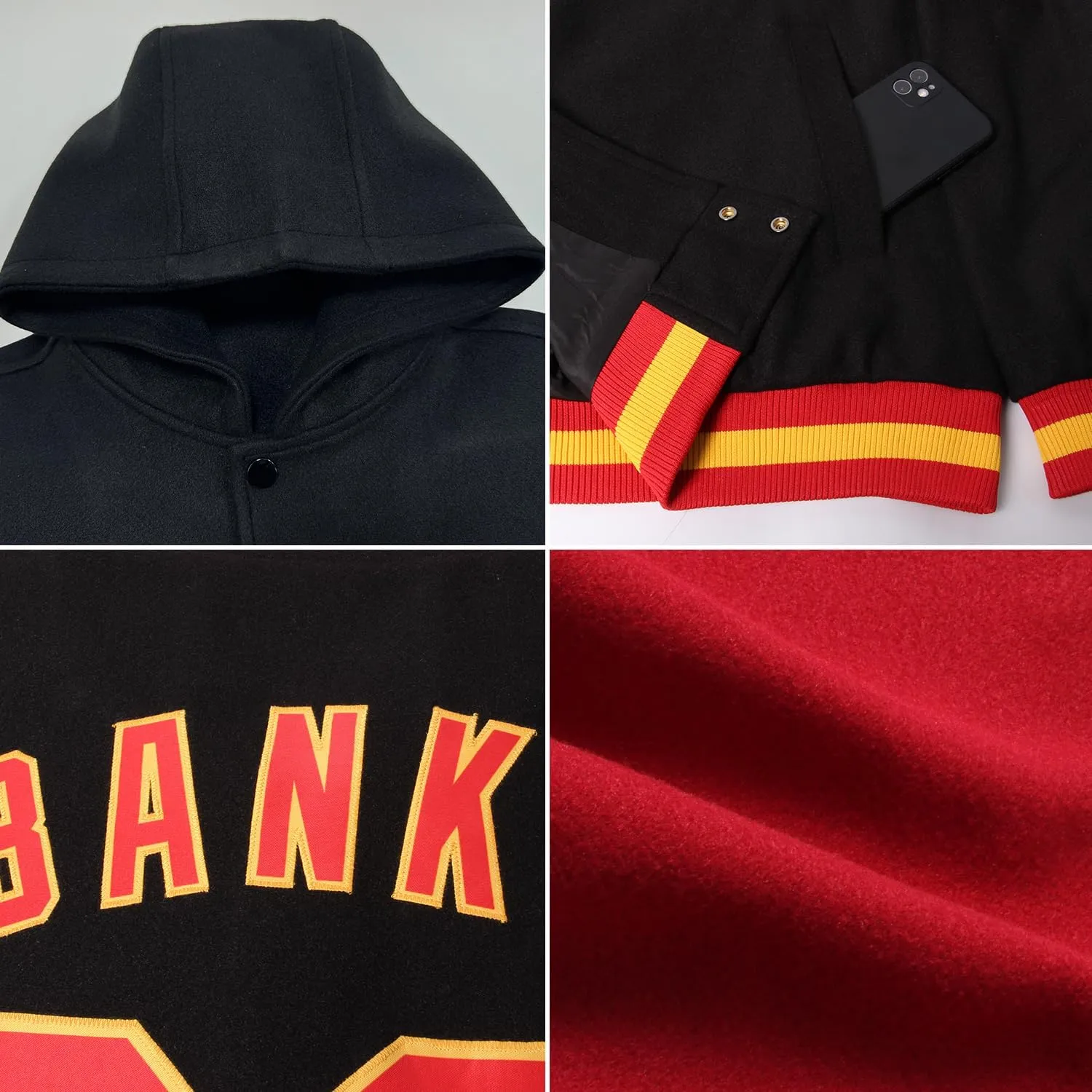 Custom Baseball Jackets Men Women Youth Personalized Varsity Letterman Jacket with Hood Stitched Name Number