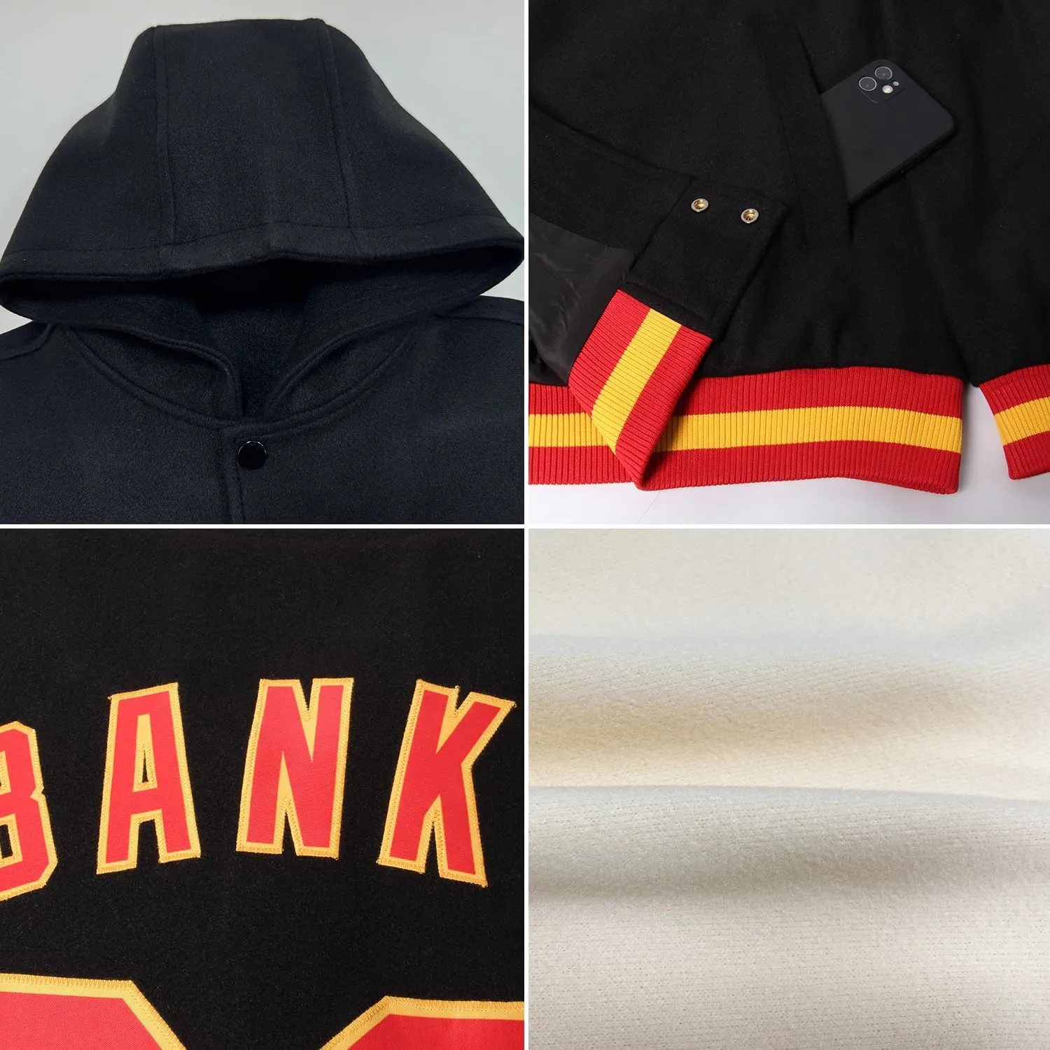 Custom Baseball Jackets Men Women Youth Personalized Varsity Letterman Jacket with Hood Stitched Name Number