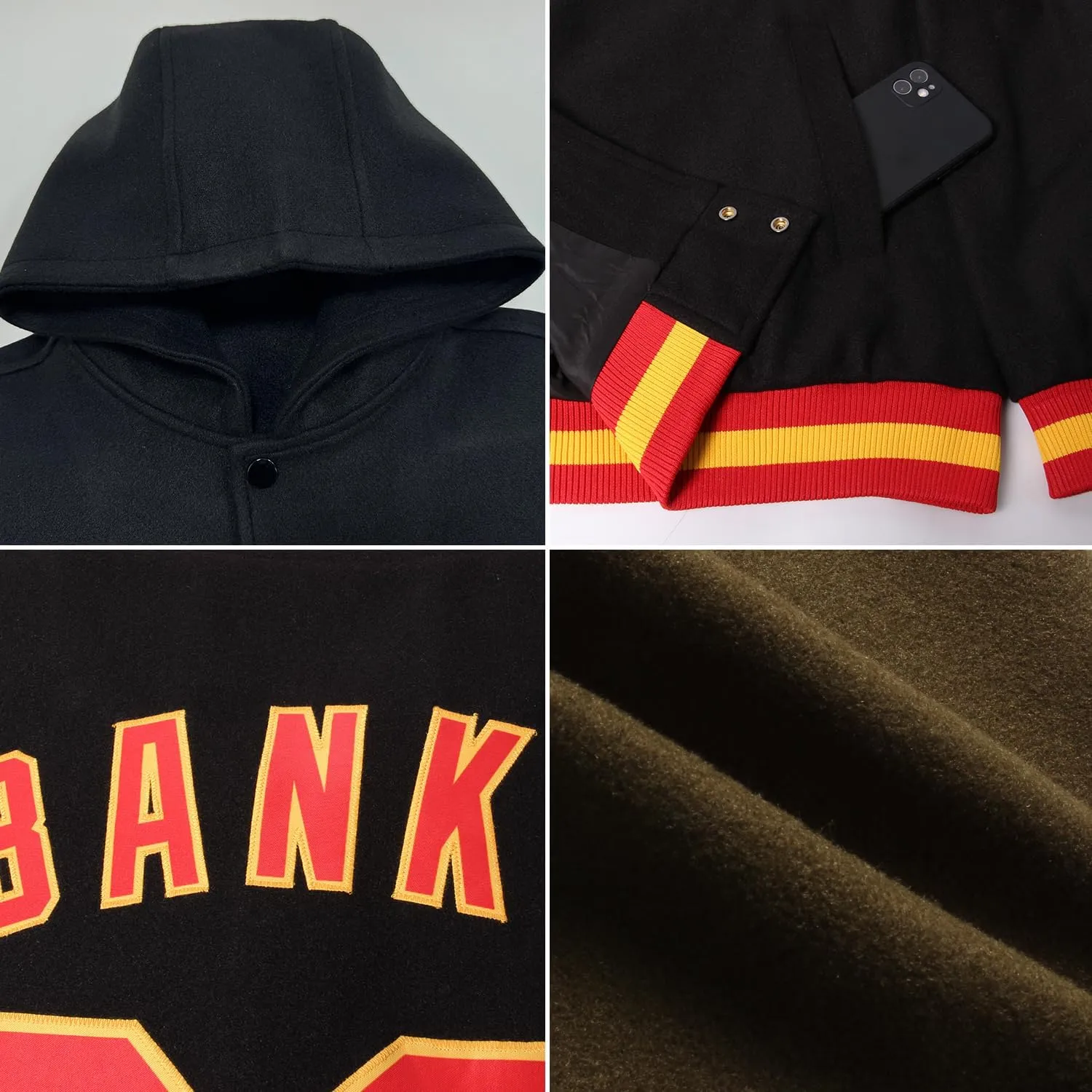 Custom Baseball Jackets Men Women Youth Personalized Varsity Letterman Jacket with Hood Stitched Name Number