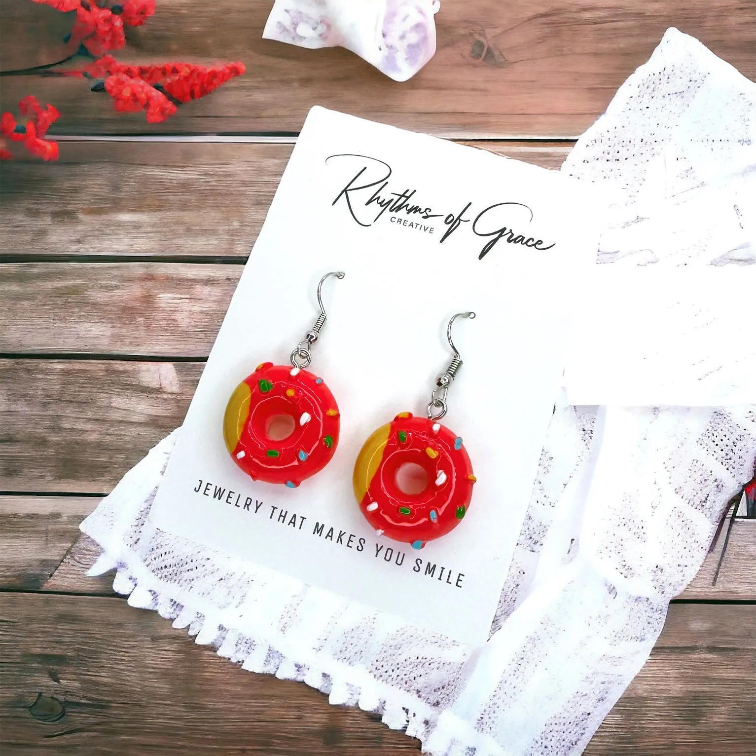 Donut Earrings - Donut Jeweley, Food Earrings, Donut Accessories, Handmade Earrings, Sprinkle Donut
